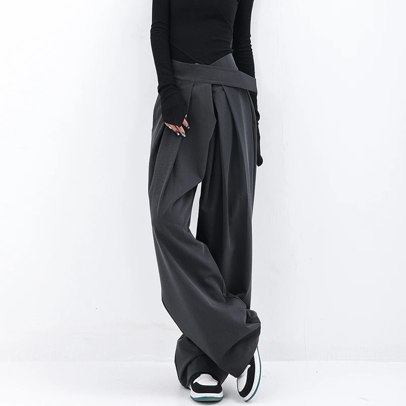 KEN STUDIO【暗黑风经典款】魔术贴西装裤女垂感阔腿休闲西裤裤子
