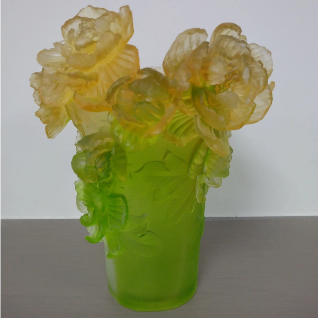 【奇居】古法琉璃 立体双色牡丹富贵客厅装饰摆件