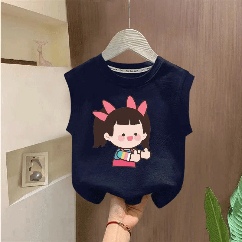 新款夏季男女童韩范宽松纯棉背心上衣中大童帅气时髦纯棉坎肩上衣