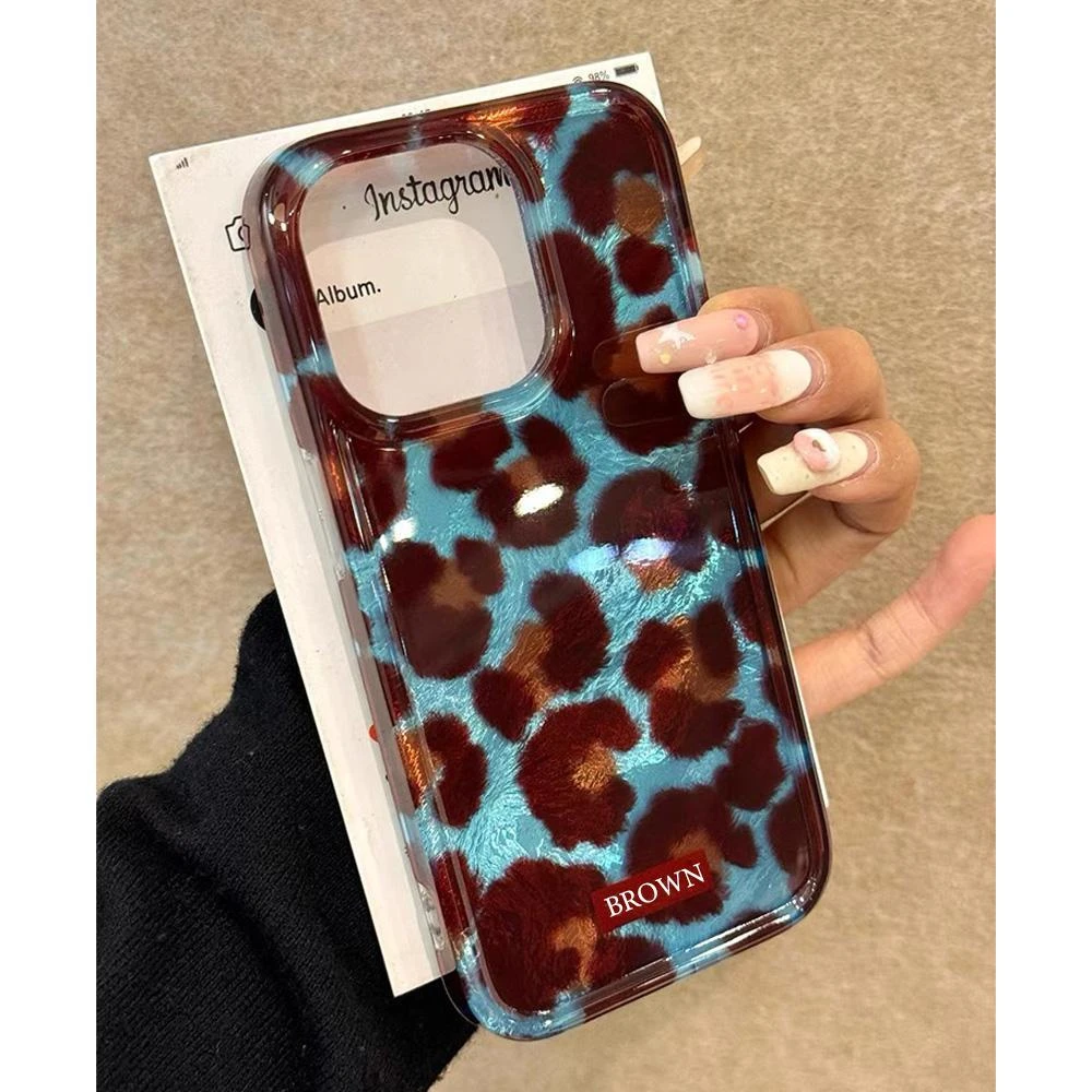 新款豹纹蓝色星球手机壳适用苹果16promax漩涡iphone15保护套女13
