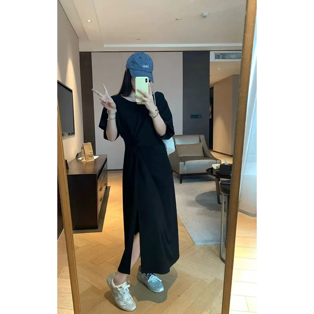 【现货秒发-NAZ微胖高端定制】棉感扭结掐腰针织慵懒休闲连衣裙