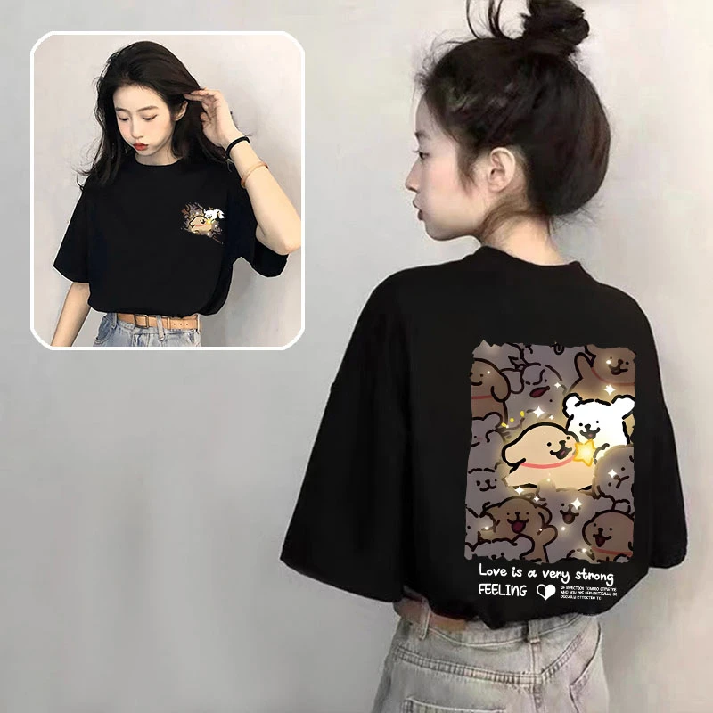 黑色短袖t恤女2025新款百搭小衫纯棉爆款多巴胺穿搭正肩宽松上衣