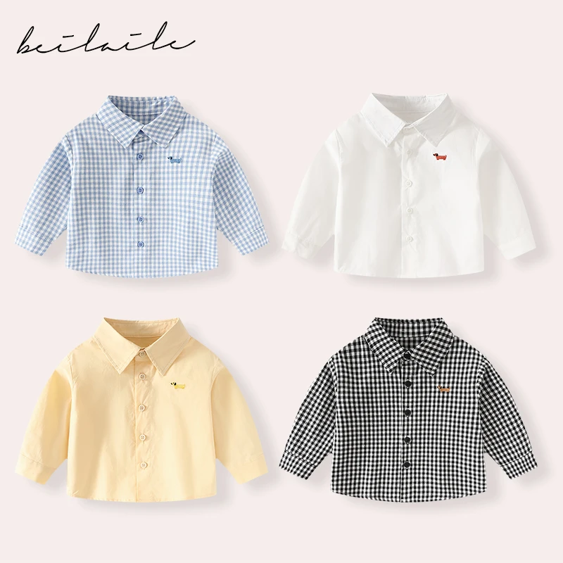 【格子绣花衬衫 小乐妈咪】宝宝衬衣春季男女童外套装儿童打底衫B28