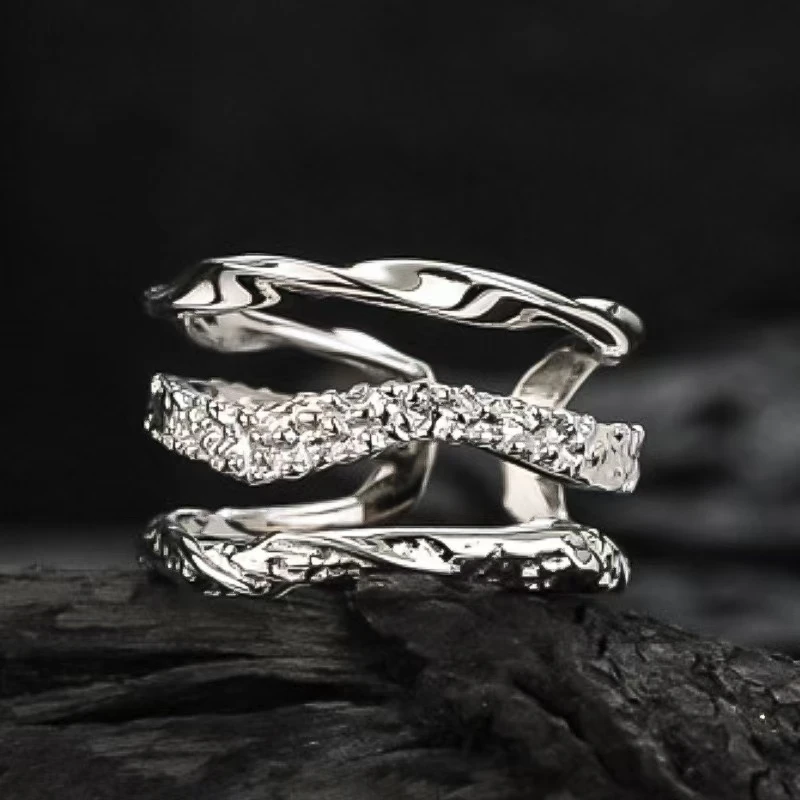 925银戒指 【三生三世】东大门新款多层不规则韩版小众波浪戒指女