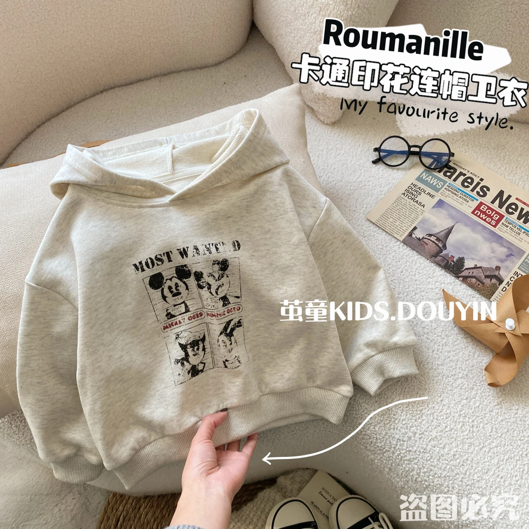 【麦麦妈】C136春秋小童卡通印花连帽卫衣春季新品男女宝休闲百搭