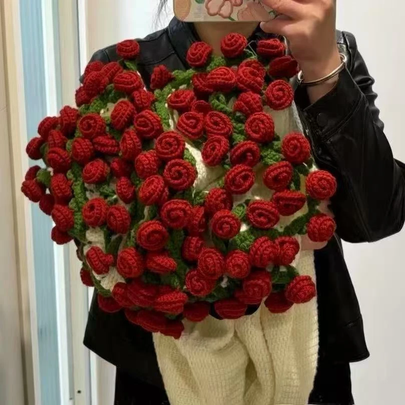 手工毛线diy毛毯材料包钩织玫瑰花毯子铃兰花礼物