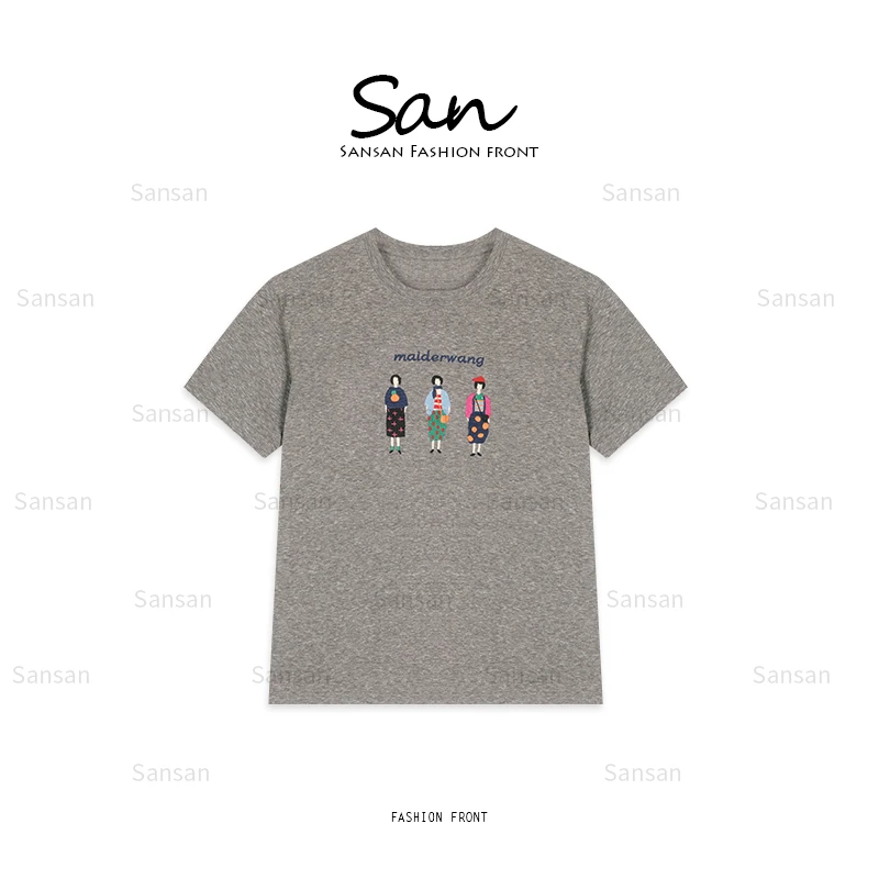 【SANSAN】夏季设计款轻奢极简灰色休闲百搭夏季短袖DY-4643