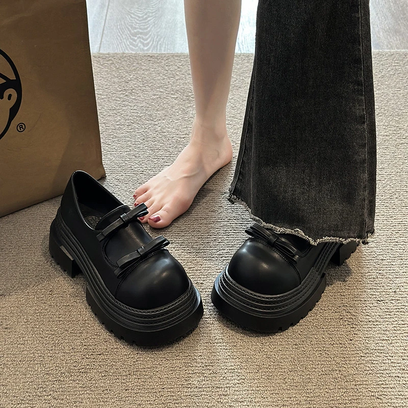 厚底增高7公分黑色复古粗跟英伦风百搭学院风圆头日系乐福鞋女潮