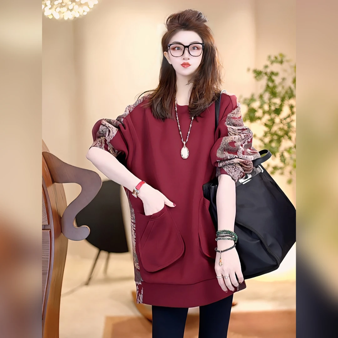 Linda姐高端线【红运当头】秋冬氛围感拼接宽松休闲卫衣AW4SWY0563