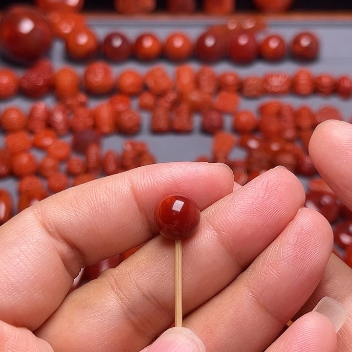 南红玛瑙未镶嵌配饰火焰纹圆珠10mm
