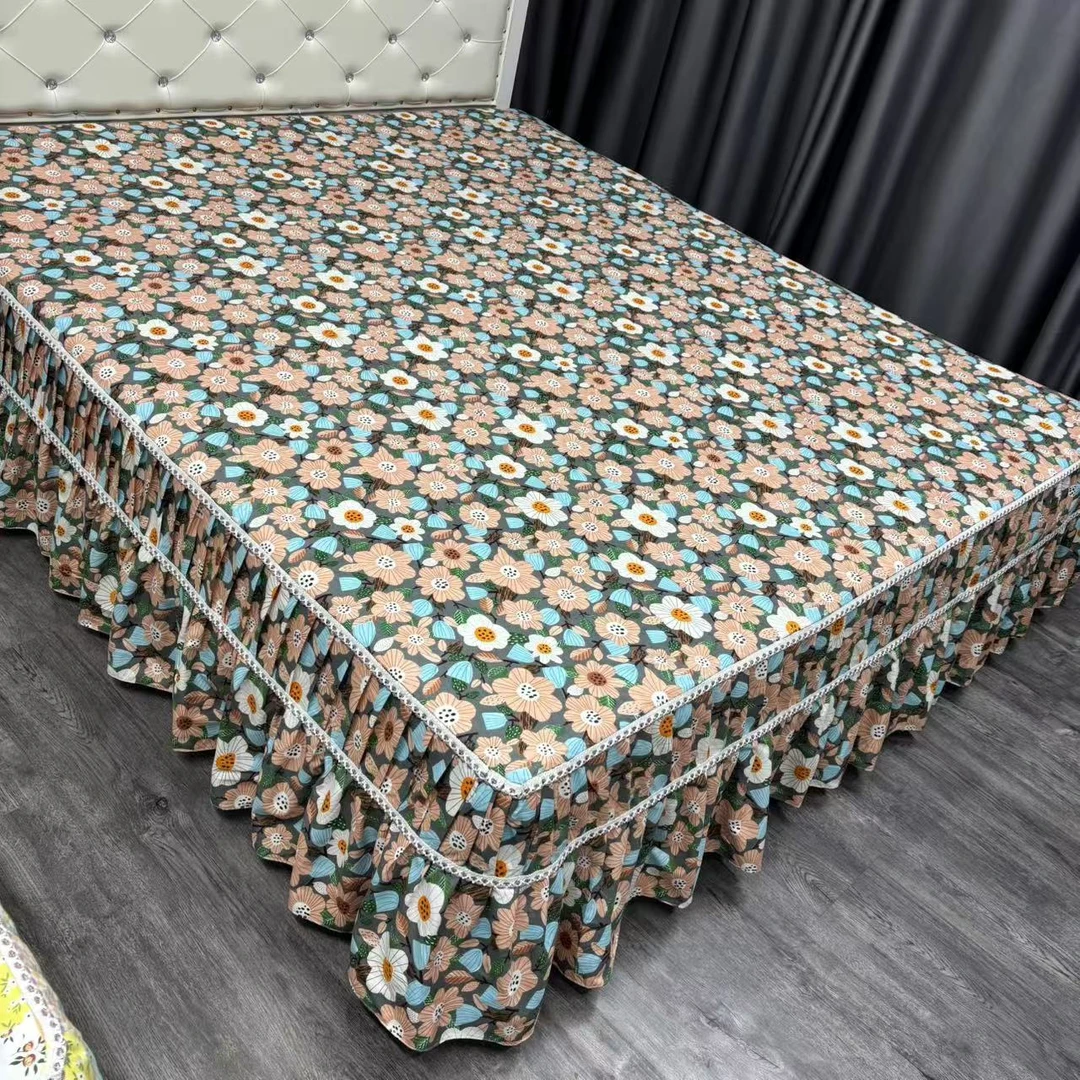 2015新款富贵花开（灰粉百搭色）防滑好洗好干床裙款床罩