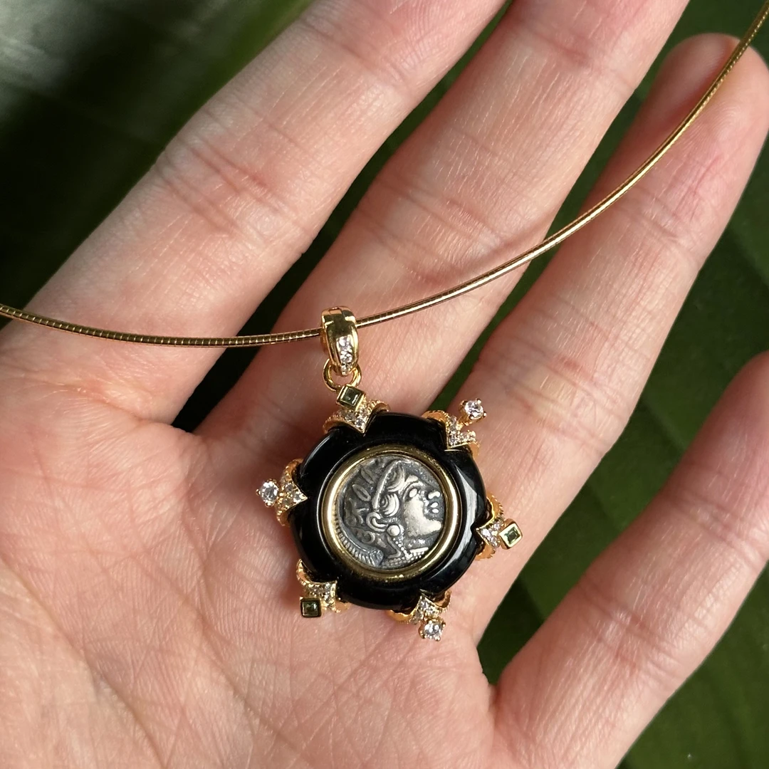 坠链均925银陶瓷 For ZD-S925雅典娜猫头鹰复刻古币套链