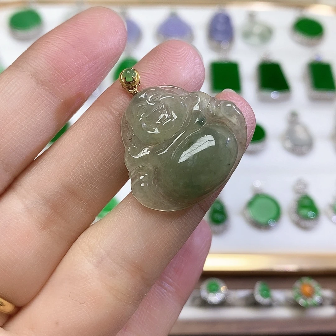 翡翠18K金镶嵌吊坠(不含链)