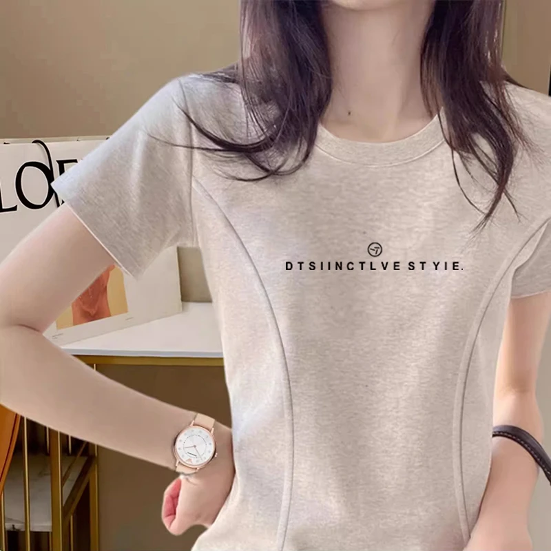 圆领短袖正肩显瘦鱼骨小衫夏季2025新款不规则修身短款t恤女上衣