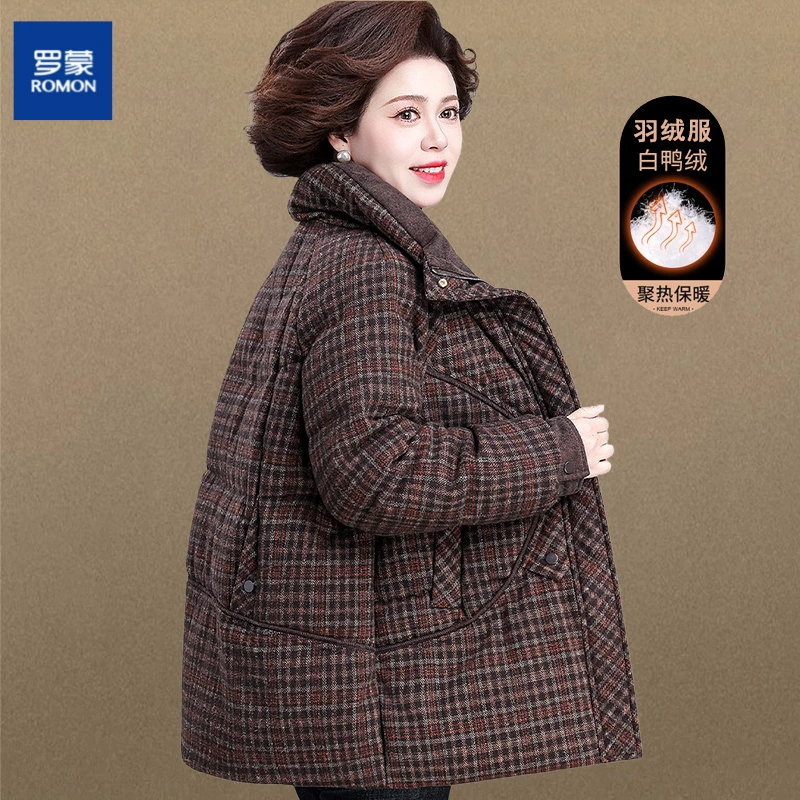 罗蒙年轻妈妈羽绒服冬装洋气时尚新款中老年女秋冬季呢子外套棉袄