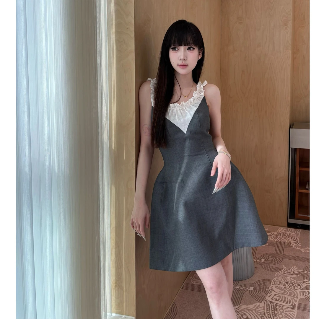 ShuShuTong 拼接花边领连衣裙