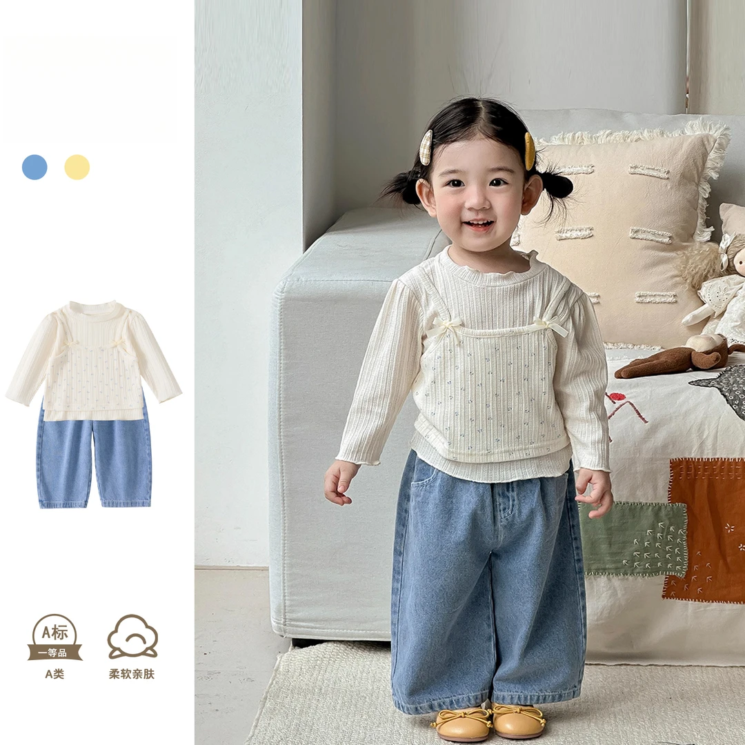 女童早秋穿搭可爱上衣牛仔裤宝宝衣服秋洋气长袖裤子女宝秋季套装