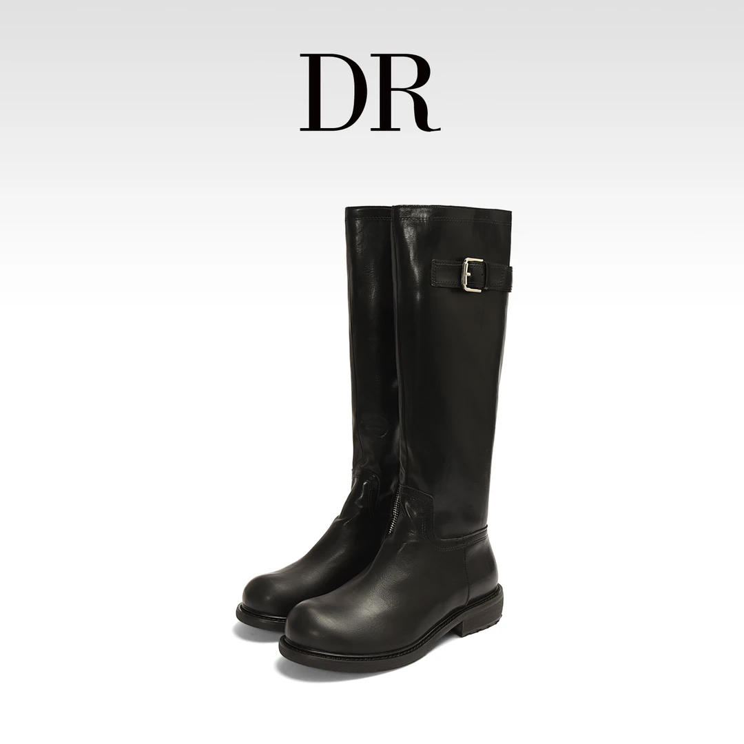 【DR专柜正品】长筒不过膝靴秋冬新款时装靴复古百搭圆头粗跟骑士靴