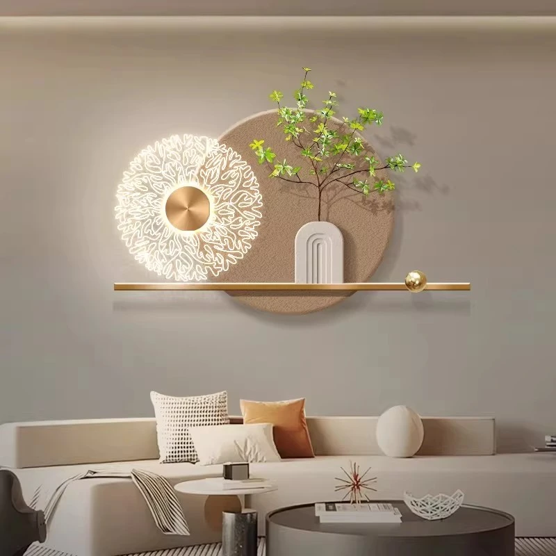 法式奶油风餐厅挂画装饰画带灯轻奢高级感沙发背景墙绿植装饰画