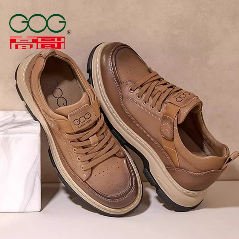 【隐形增高术】高哥增高鞋秋季厚底休闲工装鞋潮流百搭真皮内增高鞋