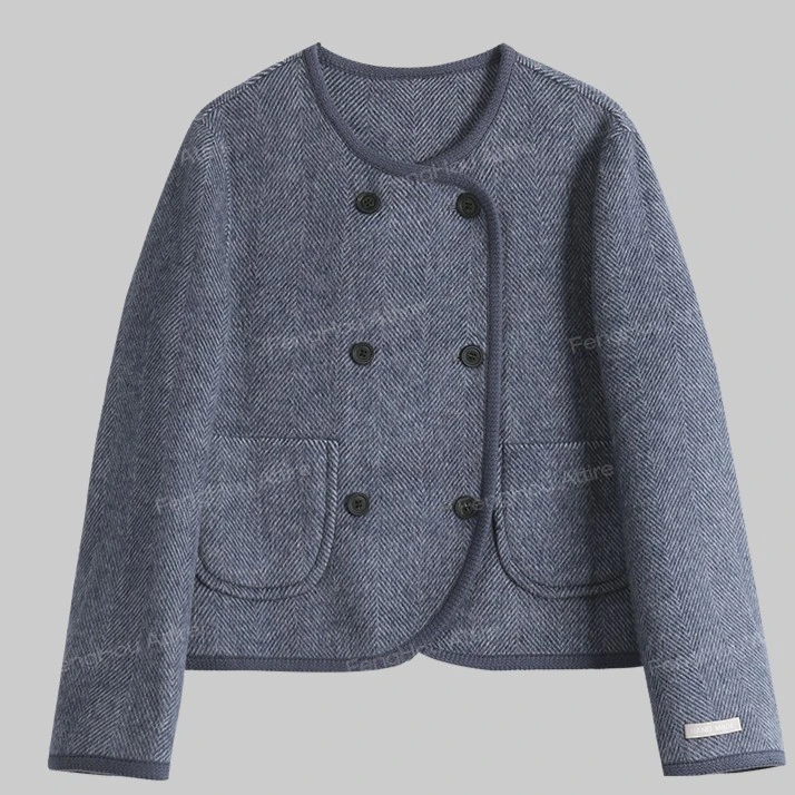 冬新款优雅双排扣短款大衣9905