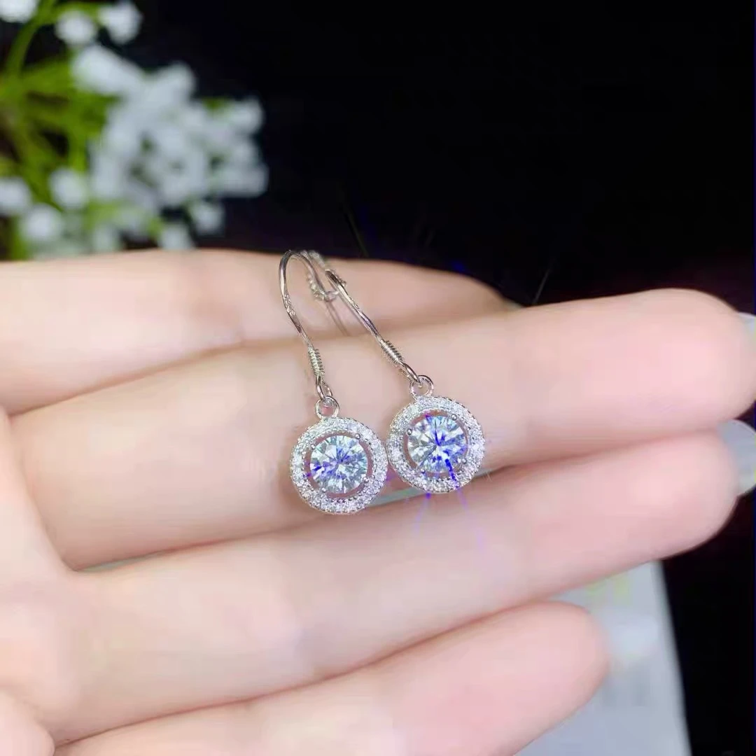 925银莫桑石耳饰 【圆包耳坠】正品奢华简约纯银镀金耳饰合成碳硅石