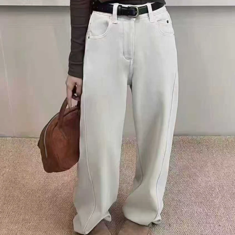 银弟～～冬款加绒加厚百搭时尚弯刀牛仔裤