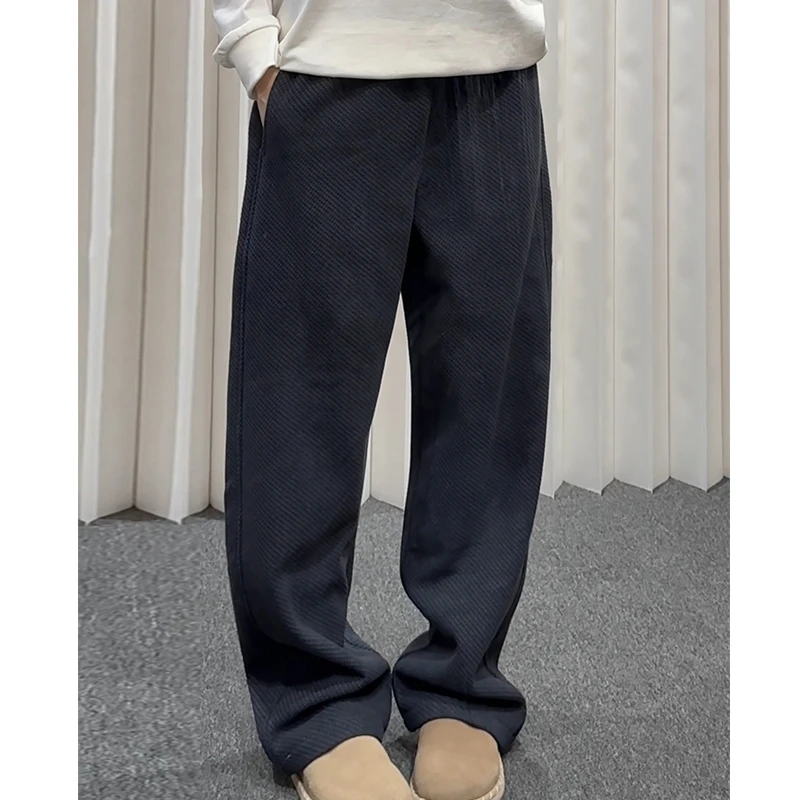秋冬卫裤男加绒加厚提花斜纹宽松直筒裤阔腿裤重磅休闲裤男长裤