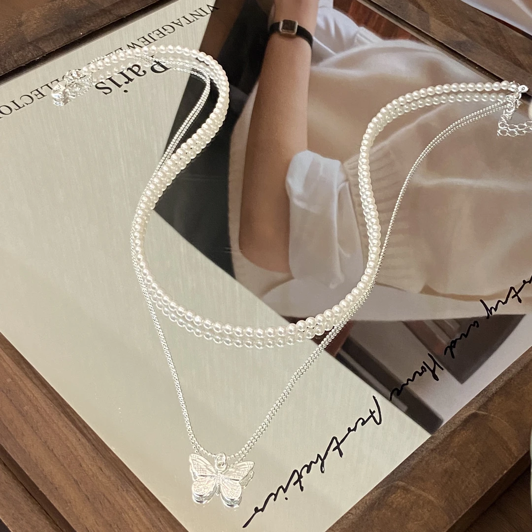 镀K金（T）纸恋蝴蝶 双层不可拆卸气质项链X8014