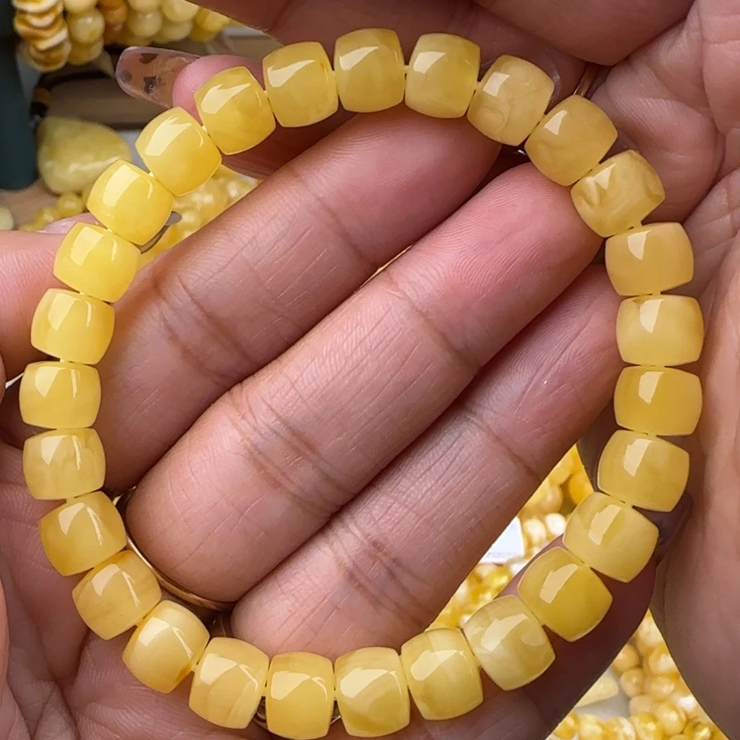 蜜蜡手链未镶嵌鸡油黄直切手串