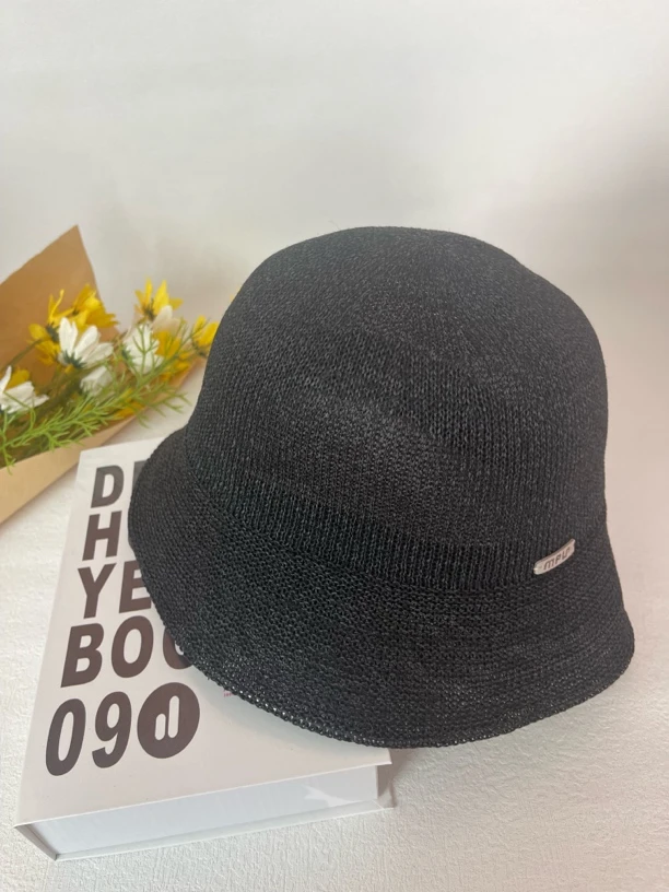 百搭显脸小气质款黑色渔夫帽 材质含亚麻