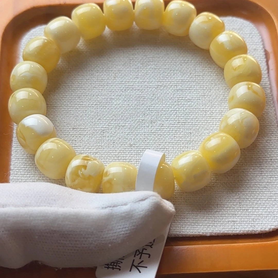 手链蜜蜡未镶嵌俄料瓷白妖花精品老型手串