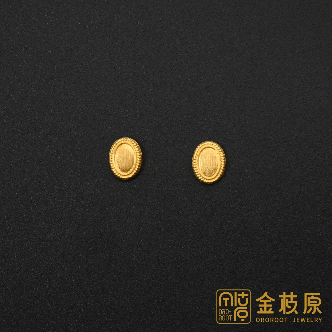 【金枝原】足金999 椭圆流金岁月耳钉 直