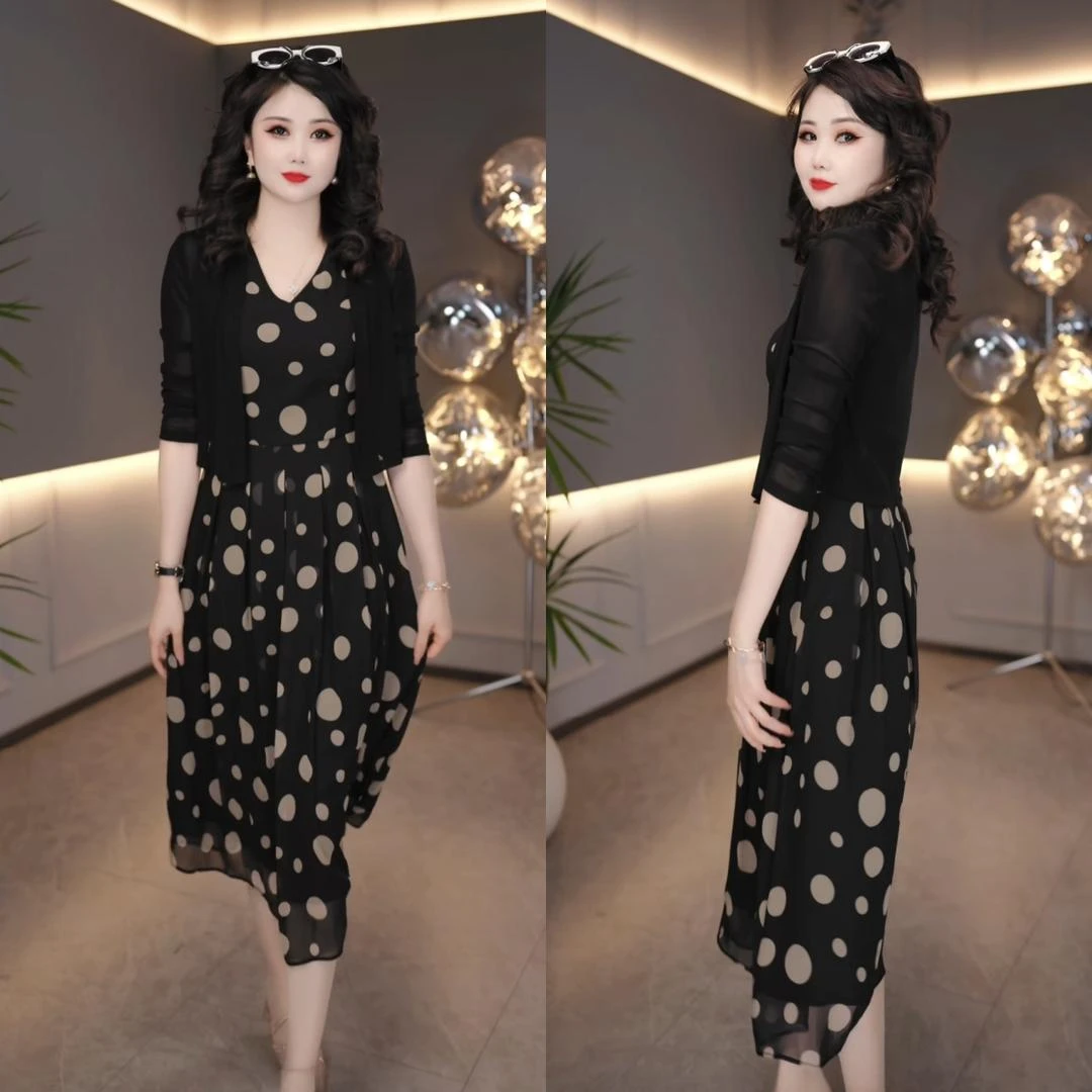 外衣 背心裙2025春季新款气质黑色清新女神范气质波点连衣裙显瘦
