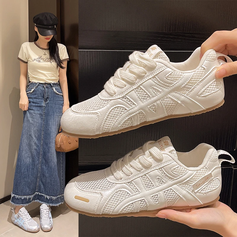 2025薄款超火夏季德训鞋女透气网面平底轻便休闲运动ins潮阿甘鞋
