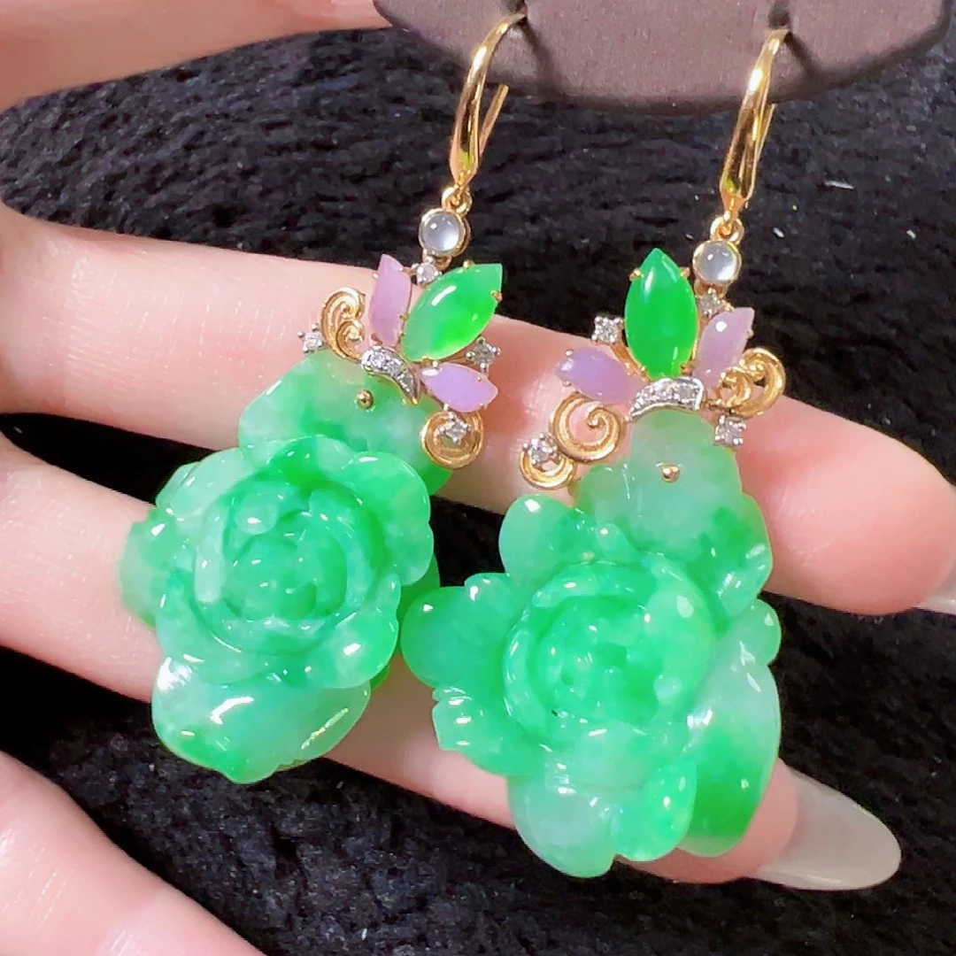 翡翠18K金镶嵌耳饰签收后24小时鉴赏期，过时不退