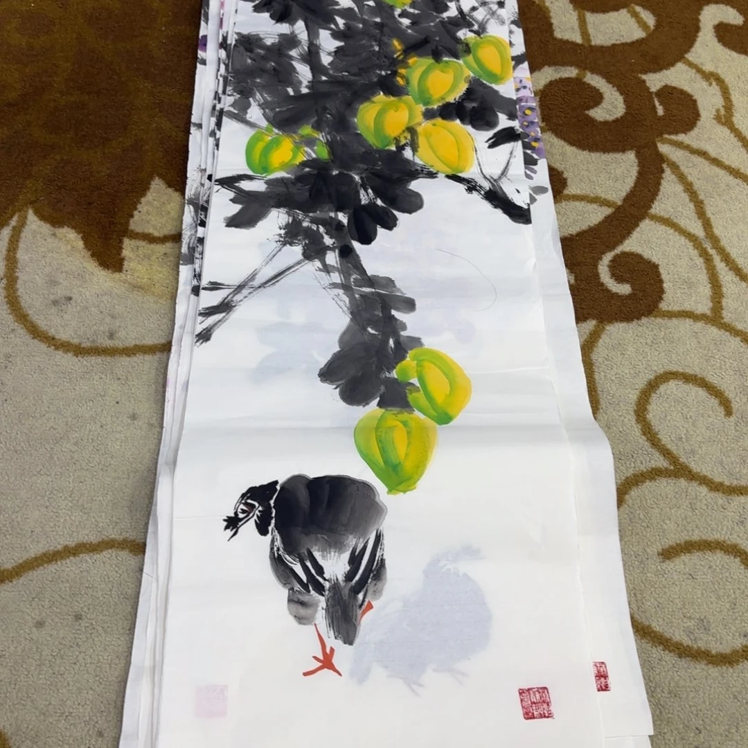 国画王孝华四尺对开童