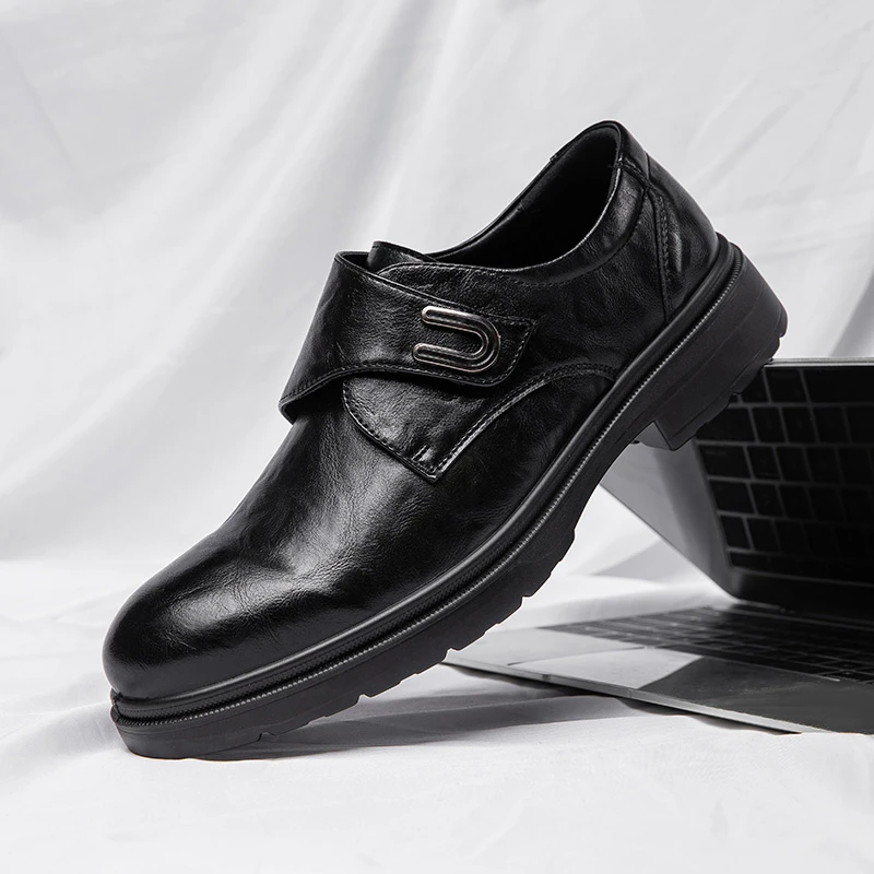 新款男士时尚皮鞋一脚蹬男鞋休闲百搭商务低帮男款厚底英伦大头鞋