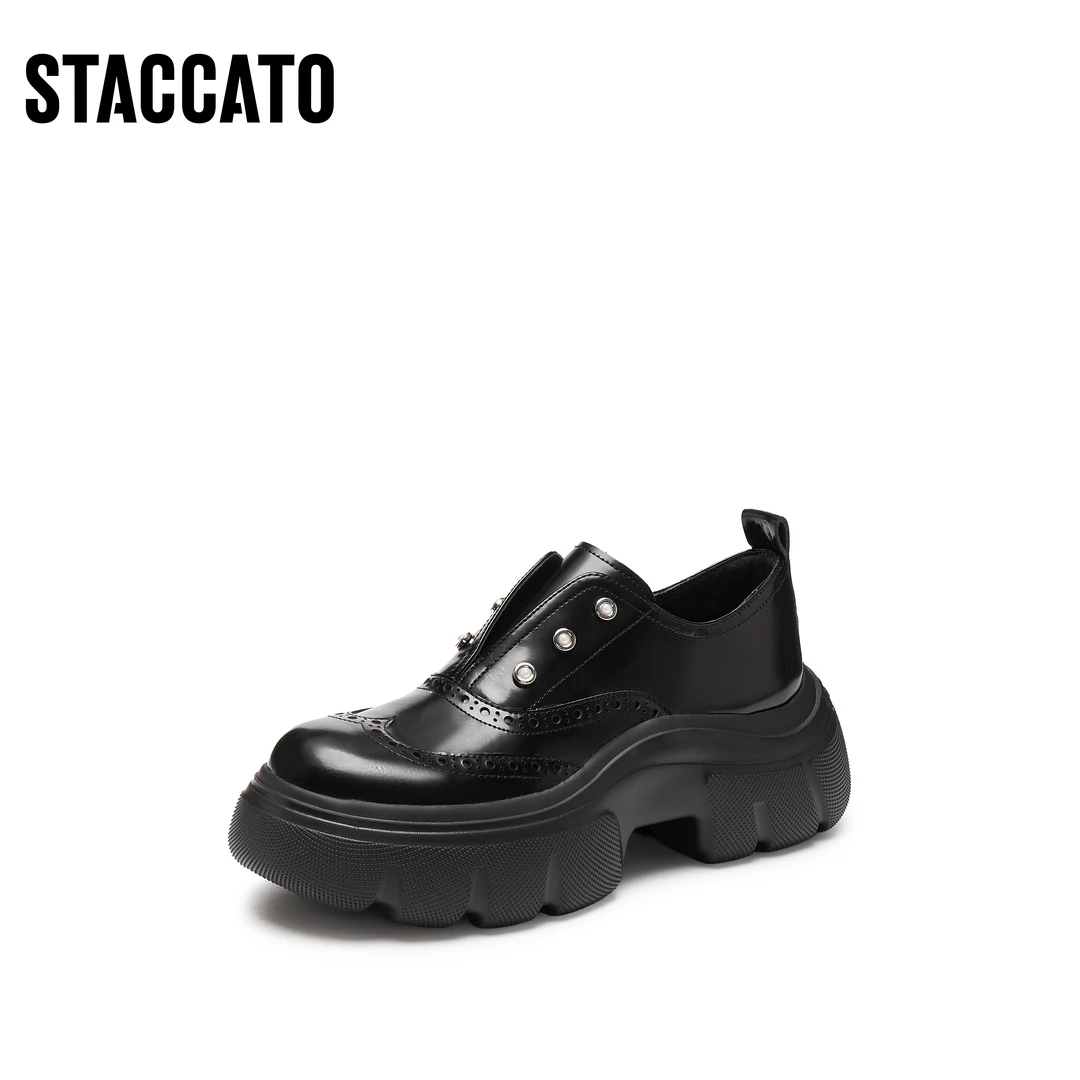 思加图2025春季新款英伦牛津鞋乐福鞋厚底JK小皮鞋女单鞋ESF21AM5