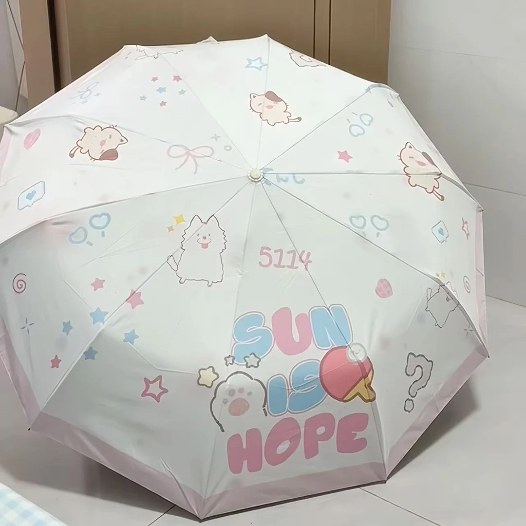 莎头周边孙颖莎王楚钦5114可爱少女心黑胶自动伞便携晴雨两用防嗮