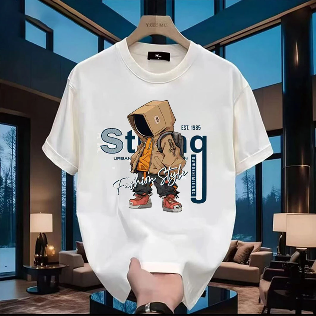 雅鹿夏季男士纯棉短袖t恤男女同款圆领潮流韩版宽松百搭印花半袖