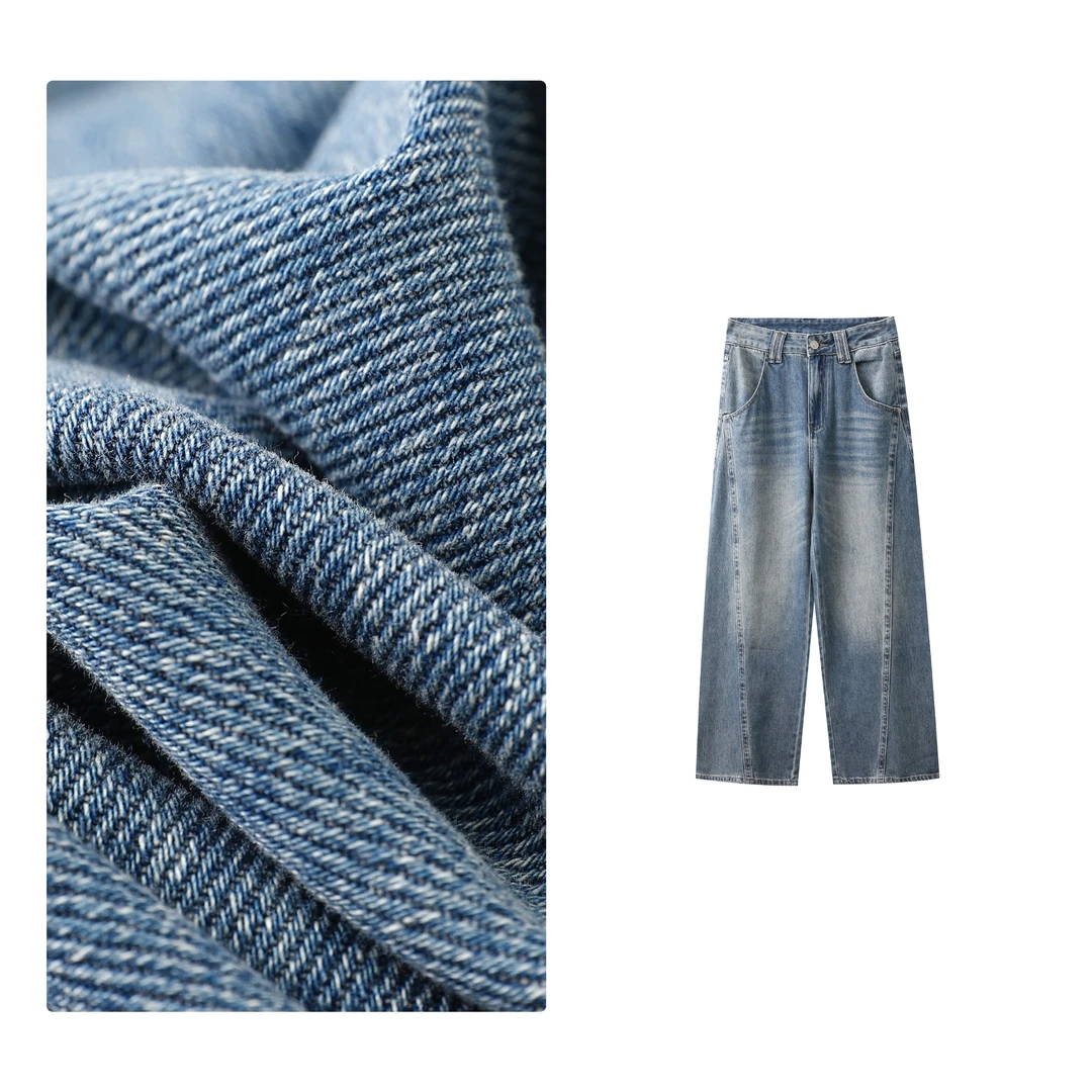 B 门店79&9！垦丁牛仔裤」明星同款复古水洗蓝休闲直筒阔腿裤C23515