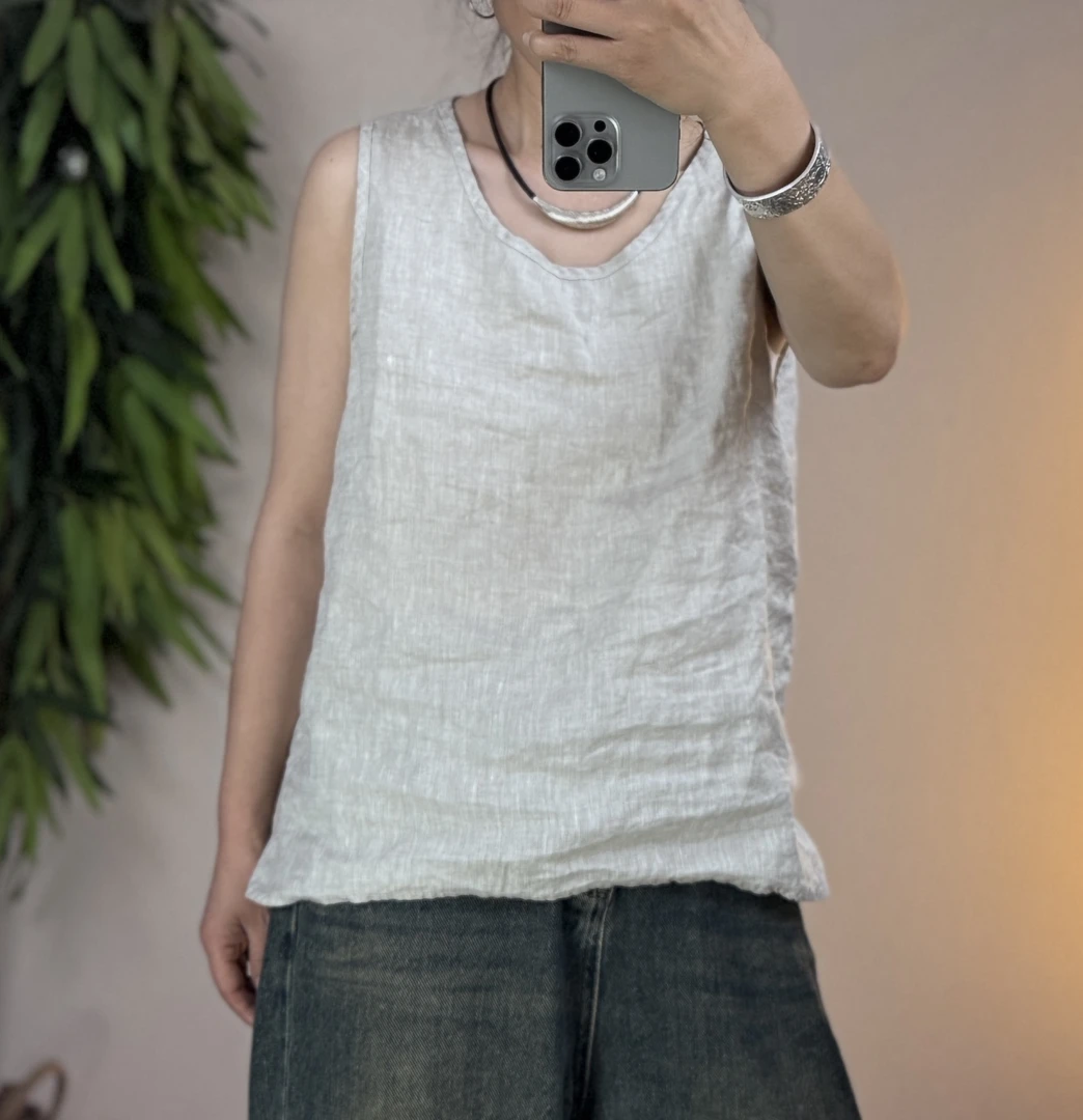春夏复古无袖宽松亚麻背心简约百搭文艺时尚内搭上衣