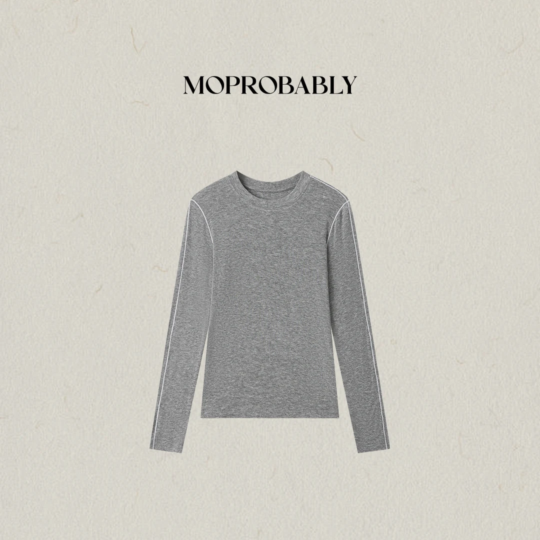 Moprobably李予诺「编织」"莱赛尔+绵羊毛"撞线设计长袖T恤L5347118