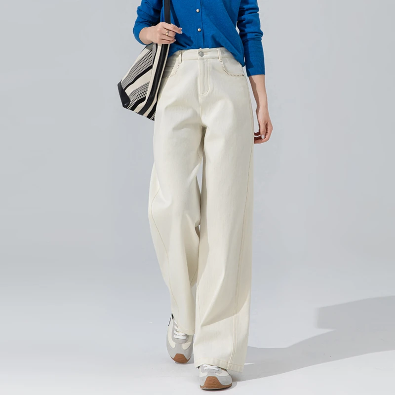 米白色高级感裤子女2025秋季新款显瘦高腰阔腿裤女休闲垂感直筒裤