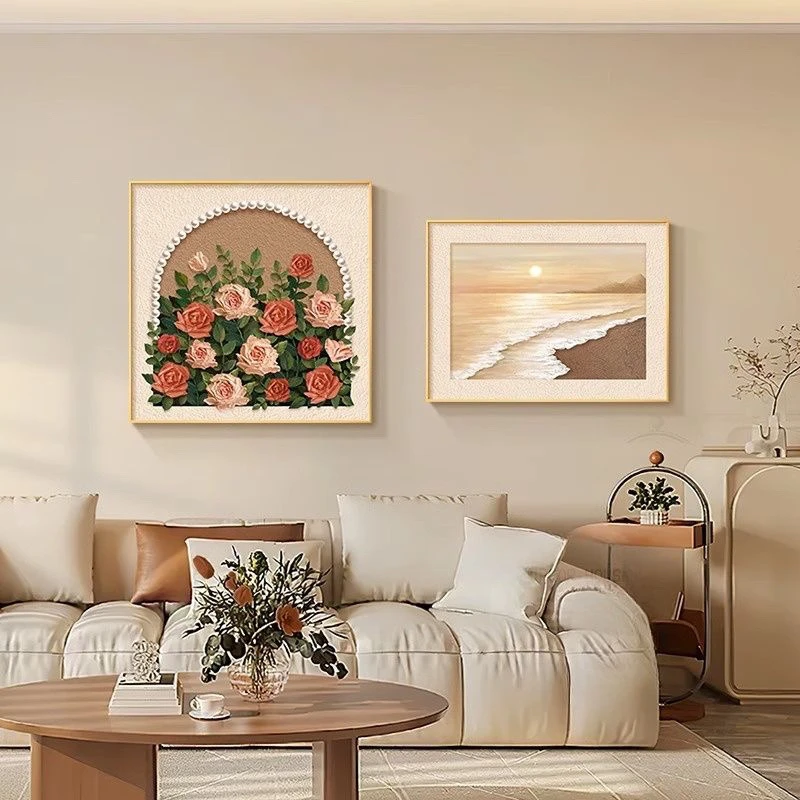 法式复古主卧室床头装饰画玫瑰花卉房间壁画海景中古风挂画高级感