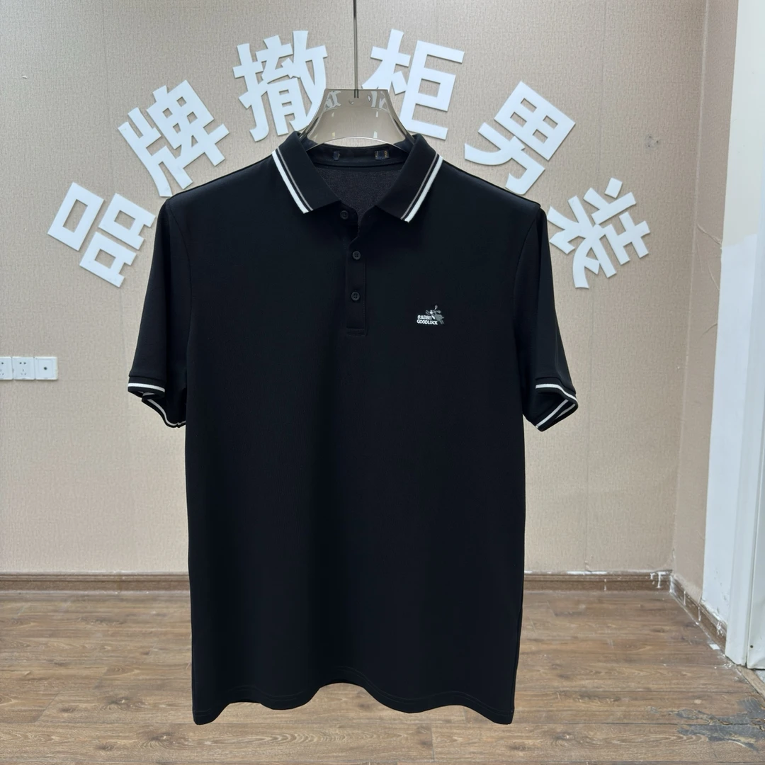 2Y138SM夏季百搭时尚透气冰爽珠地棉纯黑色刺绣小标商务POLO衫男