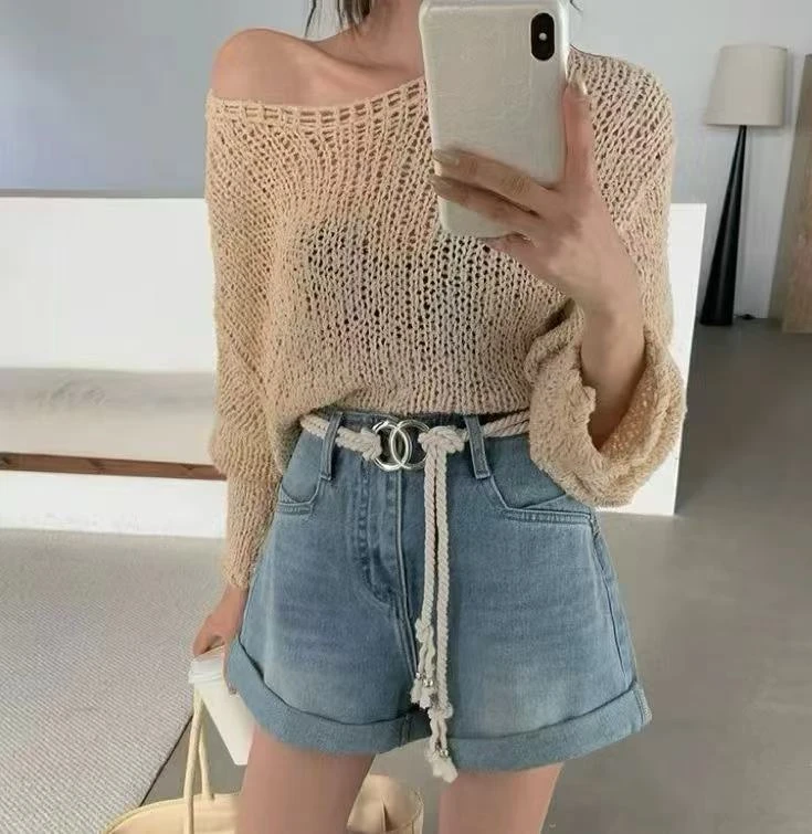 5239号6798#百搭休闲显瘦固定翻遍简约牛仔短裤