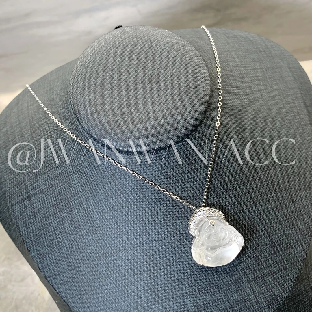 坠链均925银锆石 新国风冰白笑口佛公银项链11XL2638SY