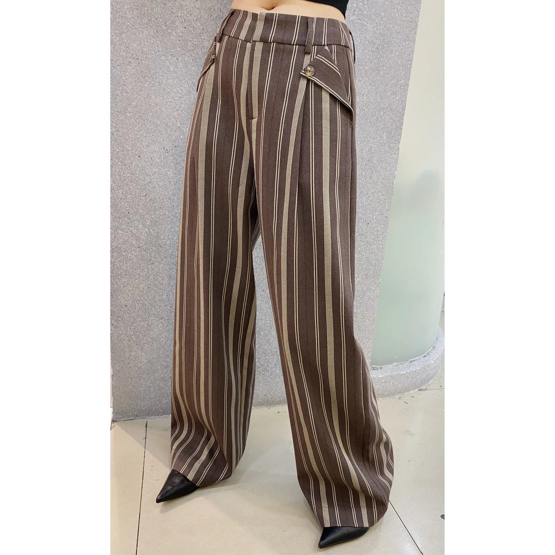 KiKi严选：243109-WANG家欧洲站南油秋季复古竖条纹阔腿西裤